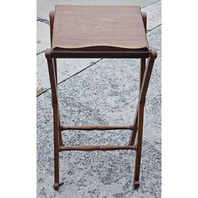 Wood Drexel Mid Century Distressed Walnut Lectern, Podium, X Side Book Stand or Music Stand For Sale - Image 7 of 8
