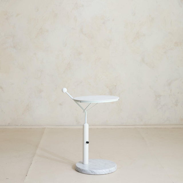 1980s Vintage French Postmodern White Metal + Marble Adjustable Side Table For Sale - Image 5 of 11
