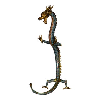 Monumental Vintage Chinese Cloisonné Dragon Sculpture - 37.8" Tall Floor Display For Sale