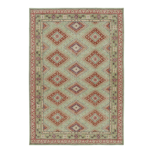 Rug & Kilim’s Diamond Play Rug in Mint and Rust, 5x8 For Sale
