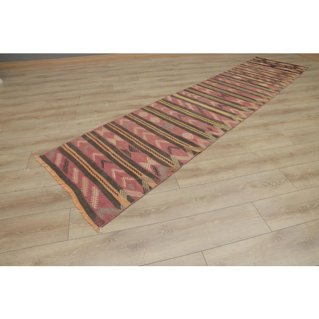 Traditional 1950s Traditional Primitive Red Striped Kilim Runner Rug For Sale - Image 3 of 13
