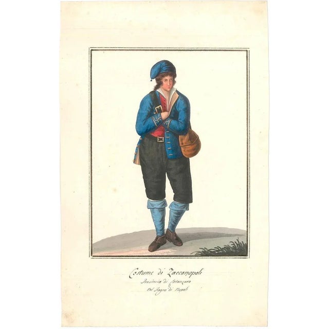 Wonderful watercolor on ivory-colored paper called Costume di Zaccanopoli made by Michela De Vito in 1820 ca. Hand-titled...