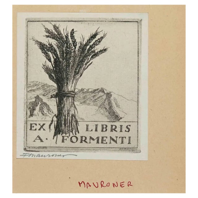 Fabio Mauroner, Ex Libris A. Formenti, Woodcut, 1937 For Sale