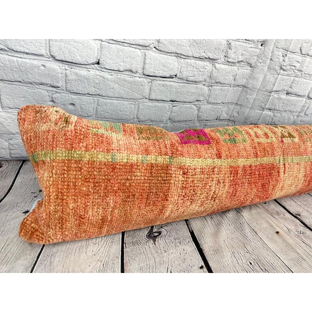 1960s 12 x 46 Lumbar Rug Pillow Colorful Tradition Turkish Pillow Cushion Cover For Sale - Image 5 of 7
