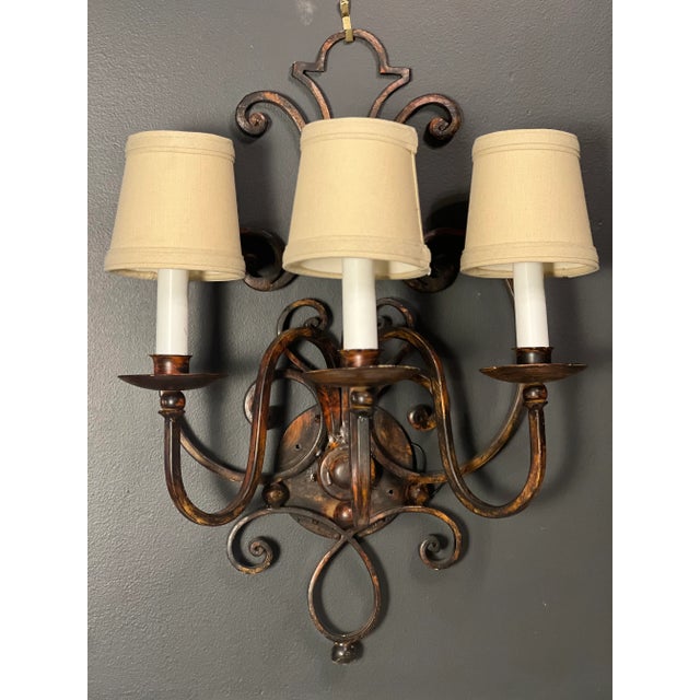 Metal Italian Harp Shaped Iron Sconces in Blackened Rust - Set of 2 For Sale - Image 7 of 7