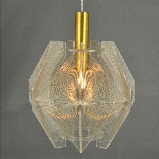 Pendant Lamp in Acrylic Glass, Wire and Brass, 1970s For Sale - Image 4 of 18
