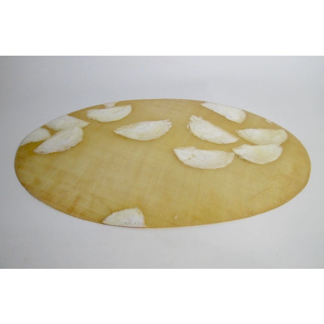 Textile 1970s Oval Capiz Shell and Burlap Resin Placemats- Set of 6 For Sale - Image 7 of 10