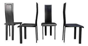 Vintage Black Leather Dining Chairs, 1980s, Set of 4