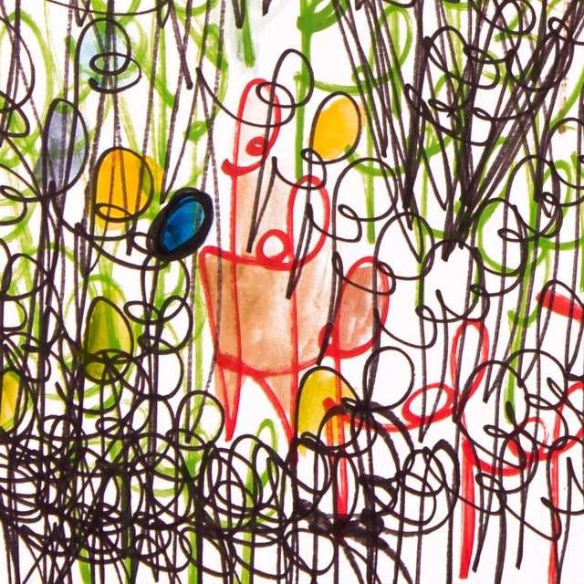 Blue In the Jungle — Vibrant Abstract Expression With Oil Markers & Acrylics, 18 × 24 In For Sale - Image 8 of 8