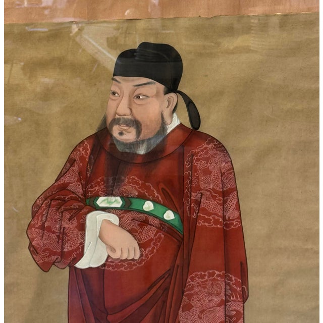 Drawing/Sketching Materials Pair of Antique Hand Painted Chinese Ancestral Portrait Paintings For Sale - Image 7 of 9