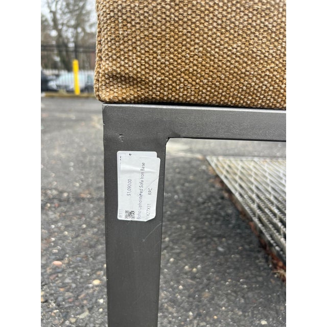 White Vintage Upholstered Bench With Fringed Linen For Sale - Image 8 of 8