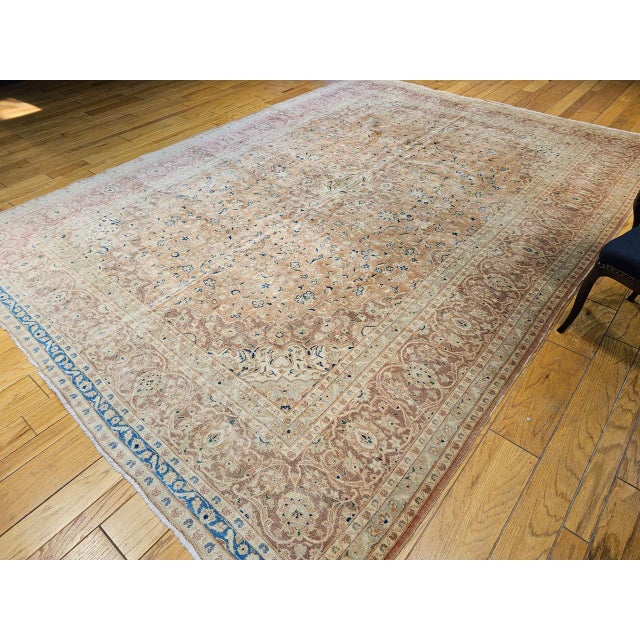 Vintage Persian Tabriz Rug, Hand-Knotted Wool, Floral Pattern, Pale Apricot & Burgundy, 10x13 For Sale In Chicago - Image 6 of 16