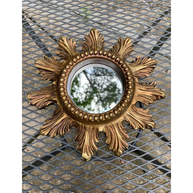 Vintage 1960s Petite 8.5" Acanthus Leaf Sunburst Wall Mirror For Sale - Image 14 of 16