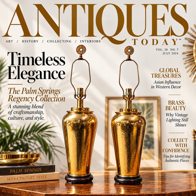 These elegant Paul Hanson table lamps feature hammered and laacquered/polished brass ginger jar bases on dark brown faux...