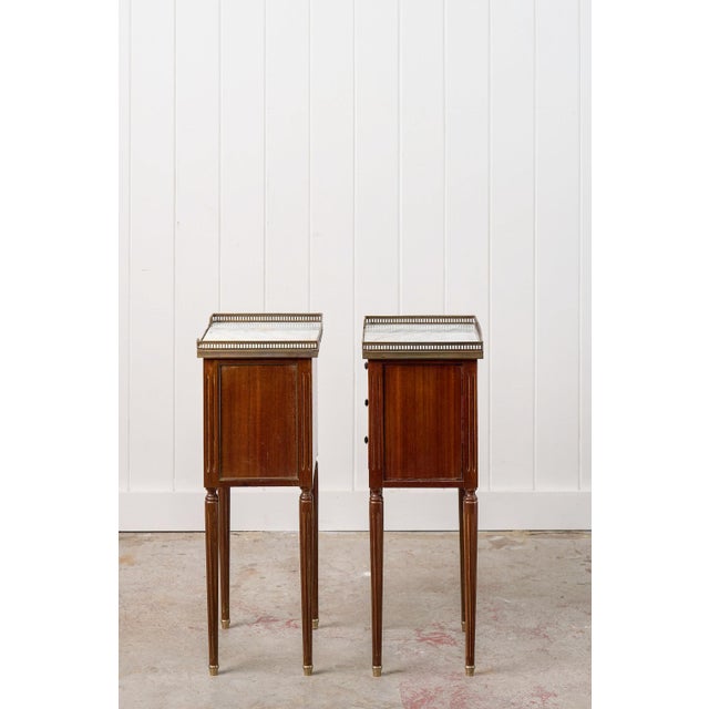 Pair of Louis XVI Style Side Tables With Marble Tops For Sale - Image 4 of 15