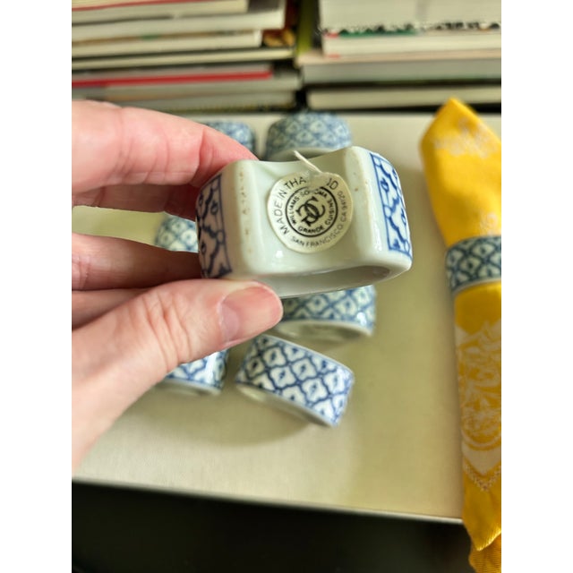 Vintage Williams Sonoma Blue & White Porcelain Napkin Rings - Set of 12 For Sale - Image 11 of 12