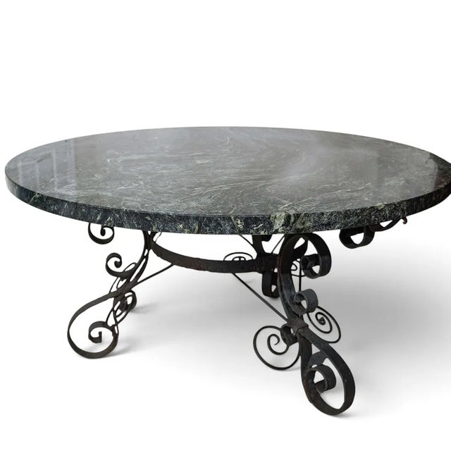 Antique French Wrought Iron Marble Top Large Round Table For Sale - Image 4 of 5