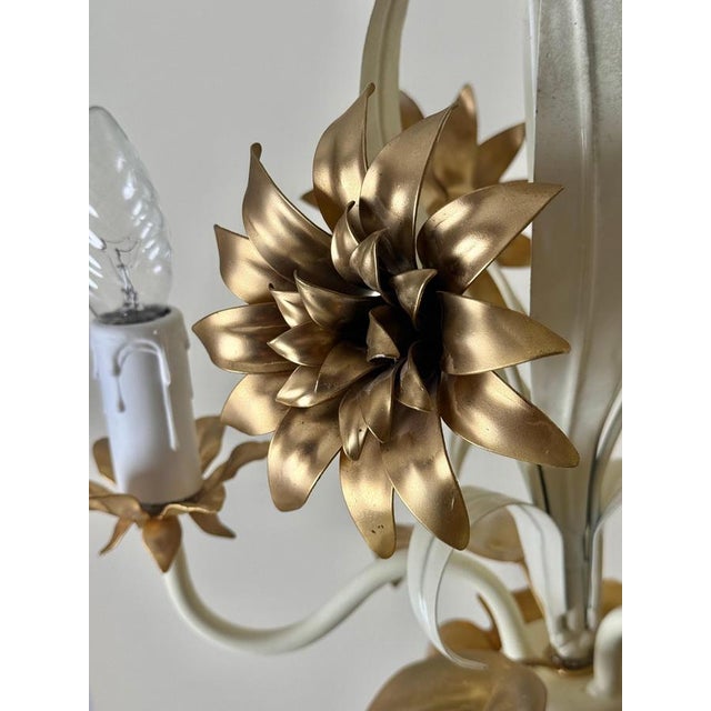 Hollywood Regency Cream and Gilt 3-Arm Chandelier with Floral Details, 1970 For Sale - Image 10 of 15
