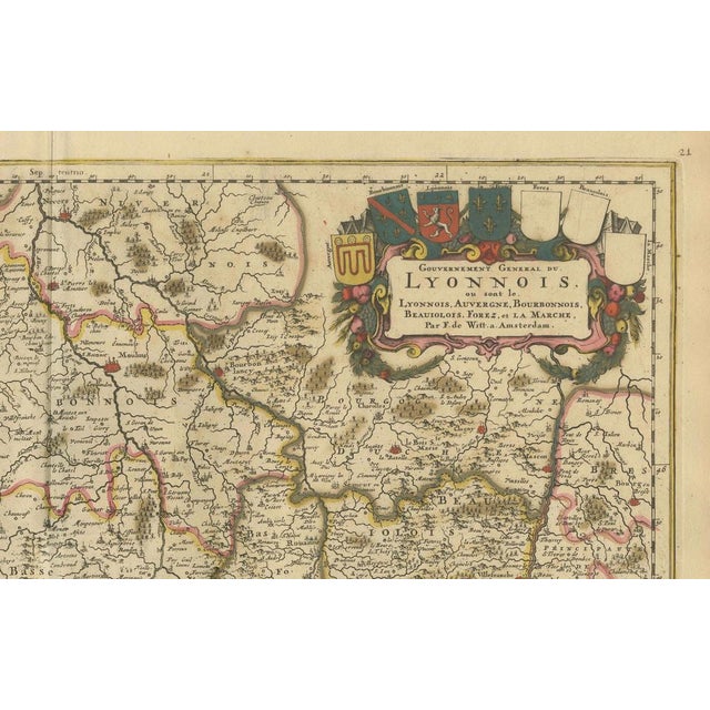 Hand-Colored Map of Lyonnais Region in France by Frederik De Wit, 1688 For Sale - Image 5 of 6