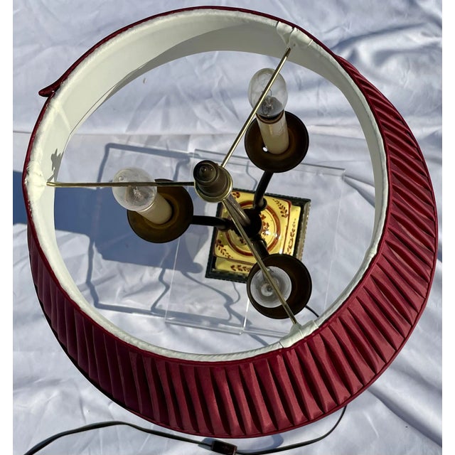 Metal Hand Painted Ceramic Table Lamp, Bouillotte Style For Sale - Image 7 of 18