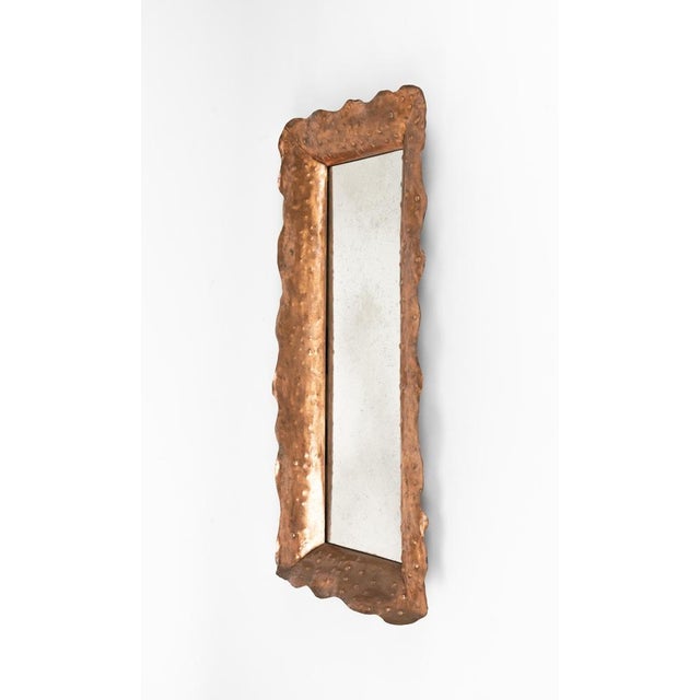 Copper Mid-Century Mirror in Hammered Copper attributed to Angelo Bragalini, Italy, 1960s For Sale - Image 8 of 11