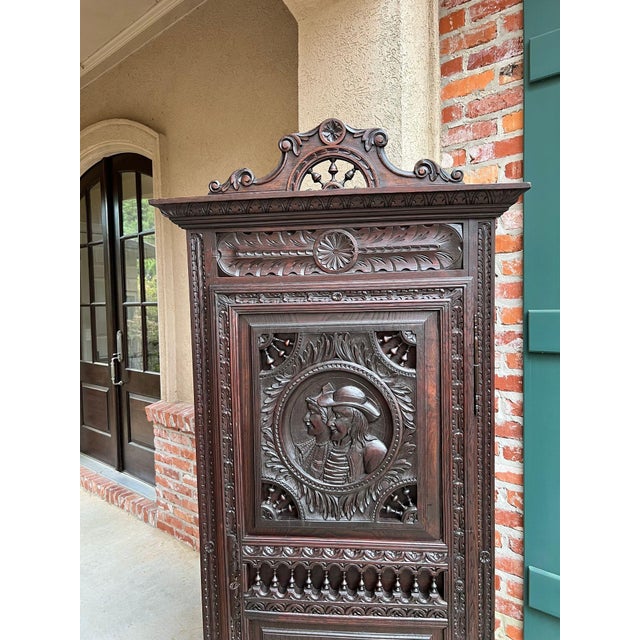 Antique French Breton Cabinet Armoire Carved Crown Brittany Wardrobe C1890 For Sale - Image 4 of 18