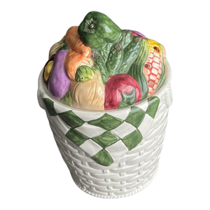 1980s Kung Shing 3D Fruit Vegetables Basket Weave Canister
