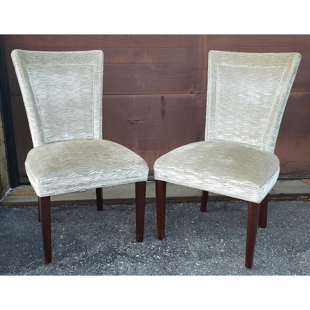 Aqua Set of Four Hickory Chair Made-to-Order Waved Velvet Upholstered Dining Chairs For Sale - Image 8 of 11