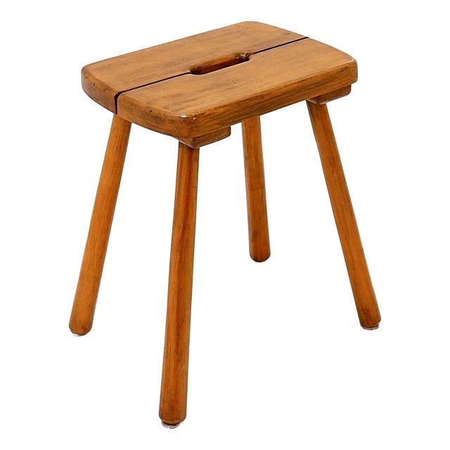 Rustic Pine Stool with Four Legs, 1960s For Sale