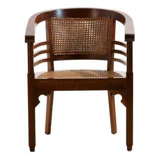 Beech and Rattan Armchair, 1970s For Sale