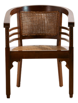 Beech and Rattan Armchair, 1970s