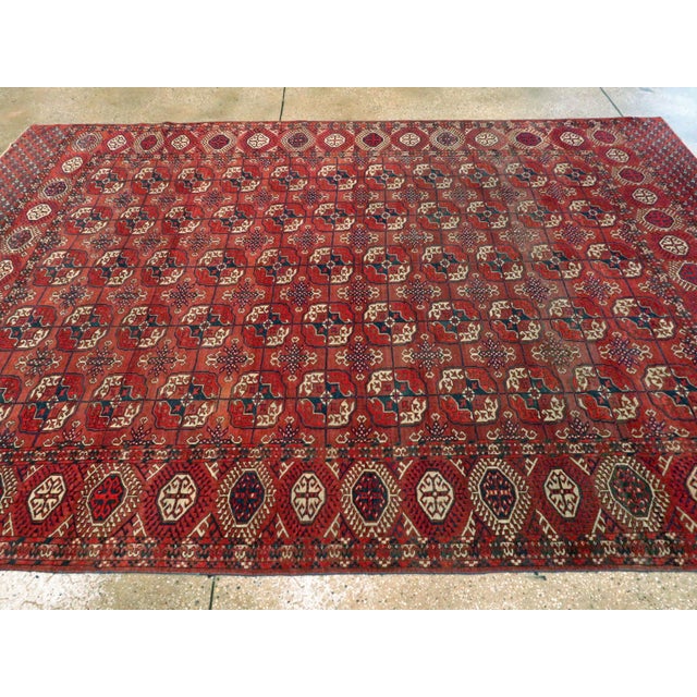 Brick Red Galerie Shabab Collection Early 20th Century Central Asian Tekke Carpet For Sale - Image 8 of 9