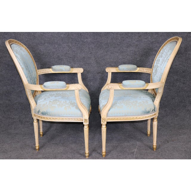 1940s Set 10 French Louis XVI Style Parcel Gilt Dining Chairs. For Sale - Image 5 of 16
