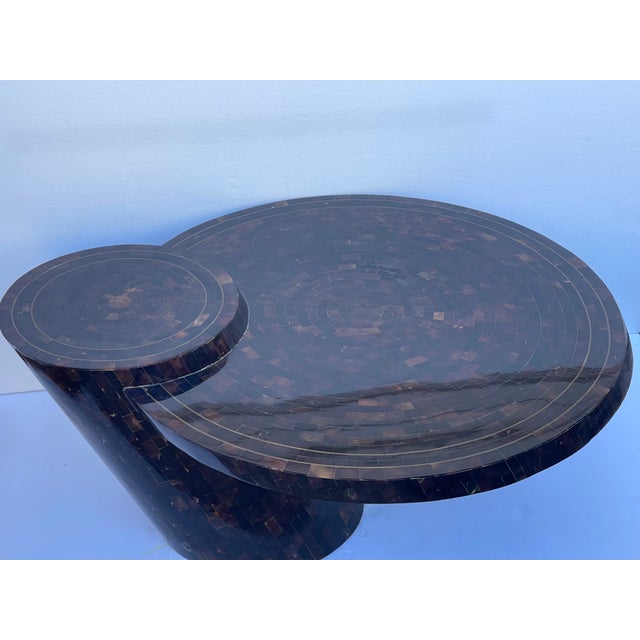 Fabulous tessellated horn circular coffee table original by Maitland Smith.