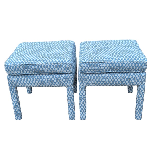 Transitional Sister Parish Burma Performance in Seaglass Parsons Ottomans - a Pair For Sale - Image 3 of 10
