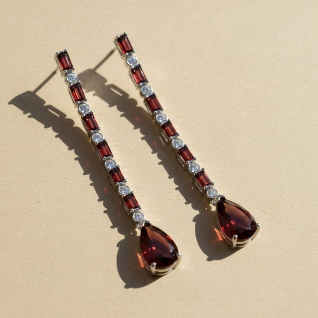 Not Yet Made - Made To Order Garnet Long Drop Earrings, Silver, Gold, Pair For Sale - Image 5 of 8