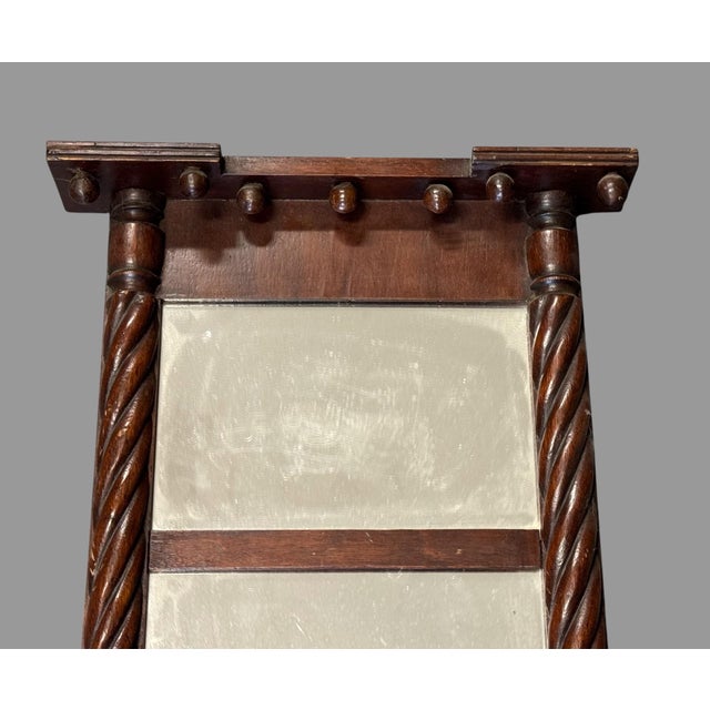 Antique Federal 21" Split Mirror with Barley Twist and Acorn Details Federal era dark wood frame wall mirror with two...