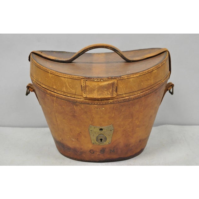 Antique American Victorian Brown Leather Travel Case Hat Box w/ Miller of NY Black Silk Top Hat. Circa Late 19th Century....