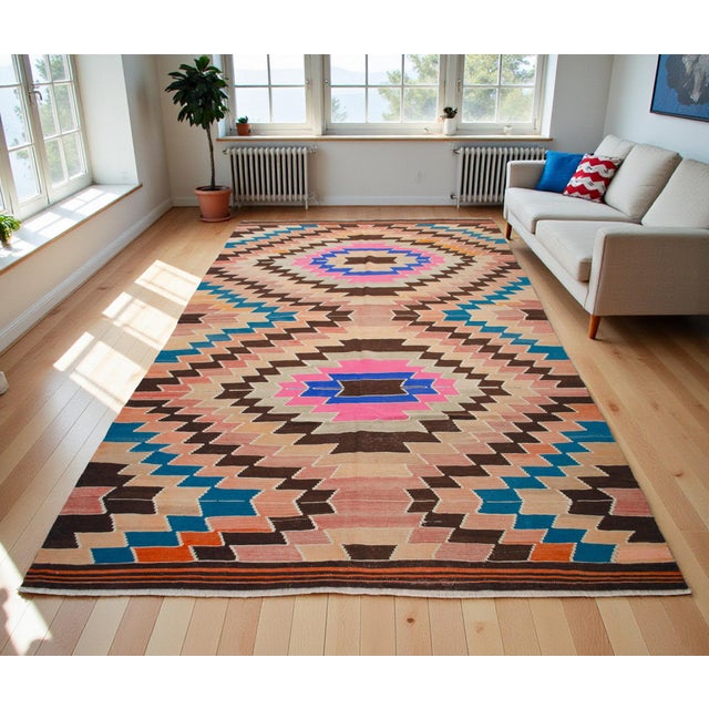 Contemporary Vintage Turkish Rug Kilim, Handwoven Primitive Tribal Statement, Bohemian Area Rug - 6′8″ X 11′7″ For Sale - Image 3 of 16