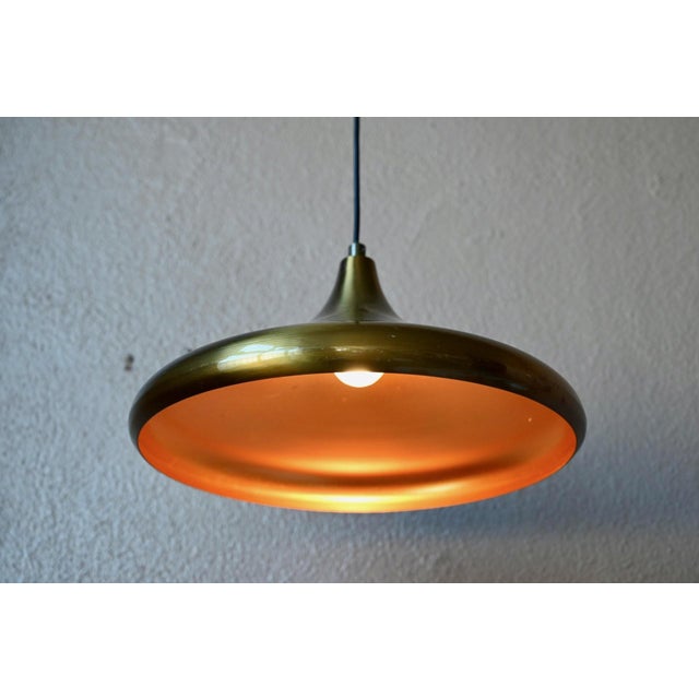 Space Age Pendant Light in Brushed Brass with Copper Interior, 1970s For Sale - Image 4 of 15