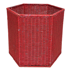 Vintage Coastal Boho Red Wicker Octagonal Basket Hamper
