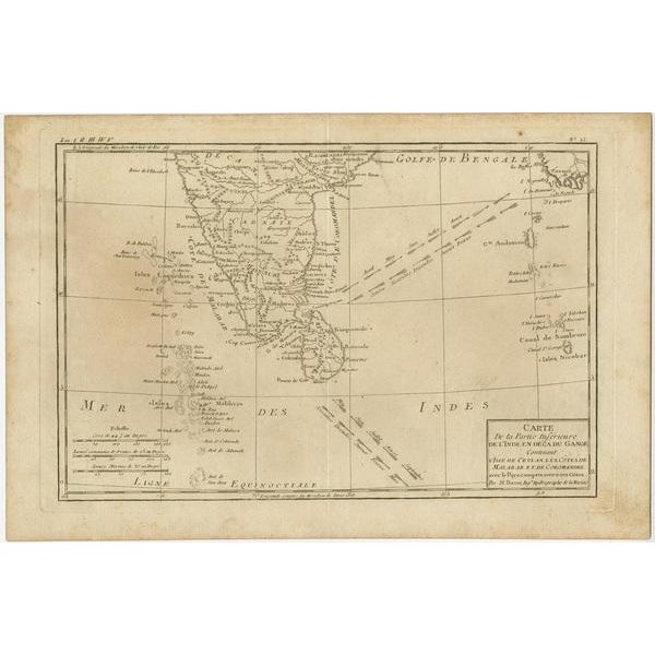 Antique map titled 'Carte de la Partie Inferieure De L'Inde En Deca Du Gange (\.)'. Interesting map of Southern India, the...
