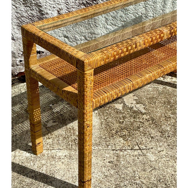 Coastal Vintage Coastal Woven Rattan Console Table For Sale - Image 3 of 9