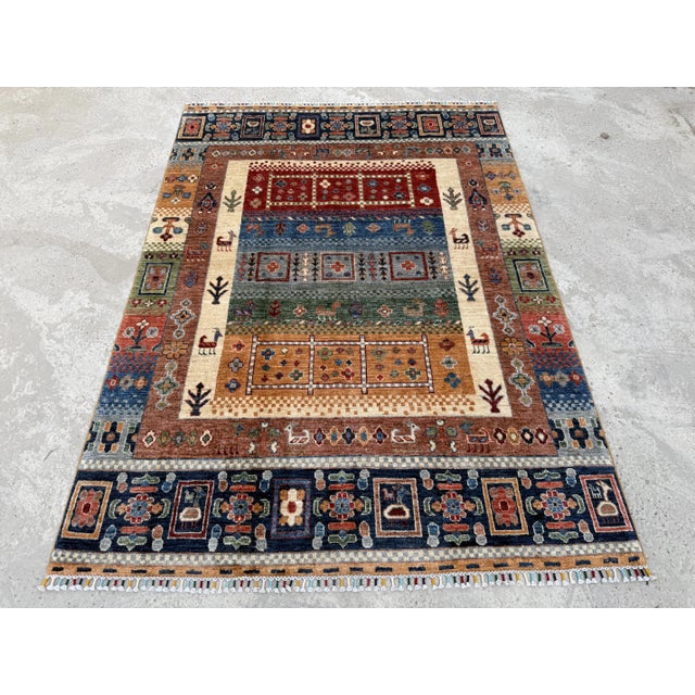 Blue Rust Hand Knotted Qashqai Design Tribal Wool Rug, 04'11 X 06'09 For Sale - Image 6 of 11
