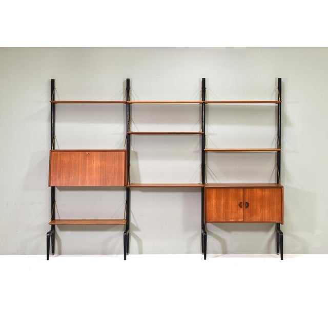 Wall Unit in Teak and Brass by Louis van Teeffelen for Wébé, Netherlands, 1950s, Set of 13 For Sale - Image 4 of 18