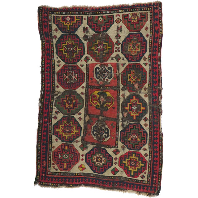 Late 19th Century Antique Caucasian Kazak Rug, 04'00 X 05'10 For Sale - Image 10 of 10