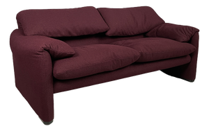Italian Modern Burgundy Fabric Maralunga Sofa by Vico Magistretti for Cassina, 1970s