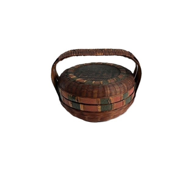 Antique Chinese Rattan Lidded Sewing Basket Asian Decor For Sale - Image 13 of 13