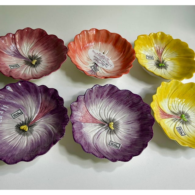 Off-white 1980s Set of 6 Fitz & Floyd Pansy Porcelain Bowls For Sale - Image 8 of 18