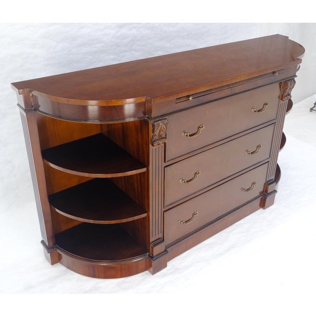 Chocolate Mahogany c1940s 3 Drawer Shelves Sideboard Credenza Console MINT For Sale - Image 8 of 18